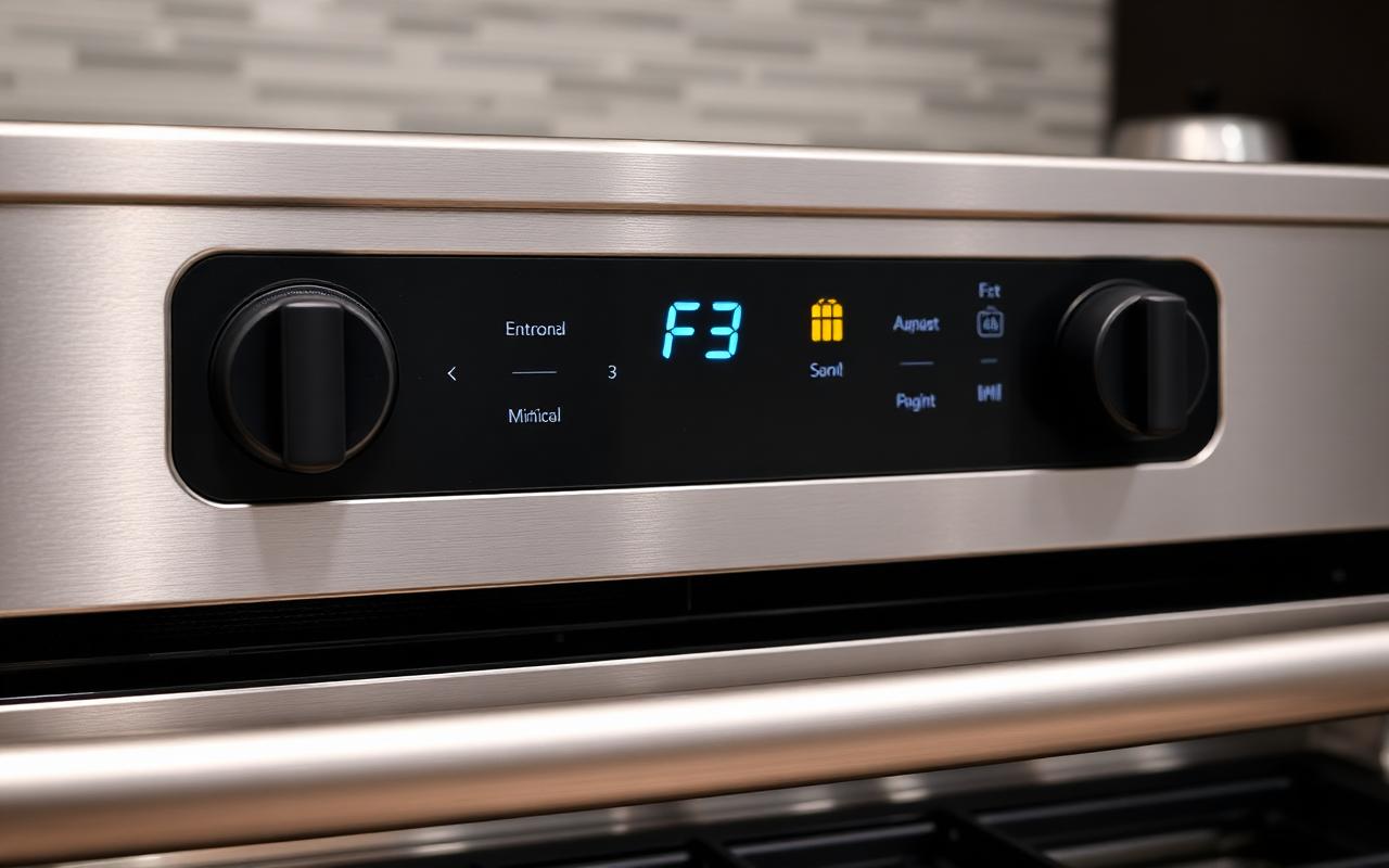 GE oven control panel showing an F3 error code