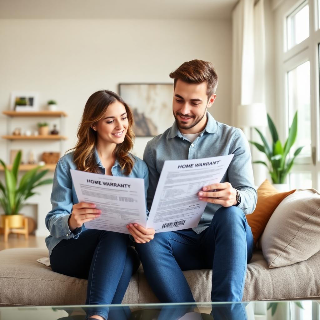 First-time home buyers reviewing a service contract