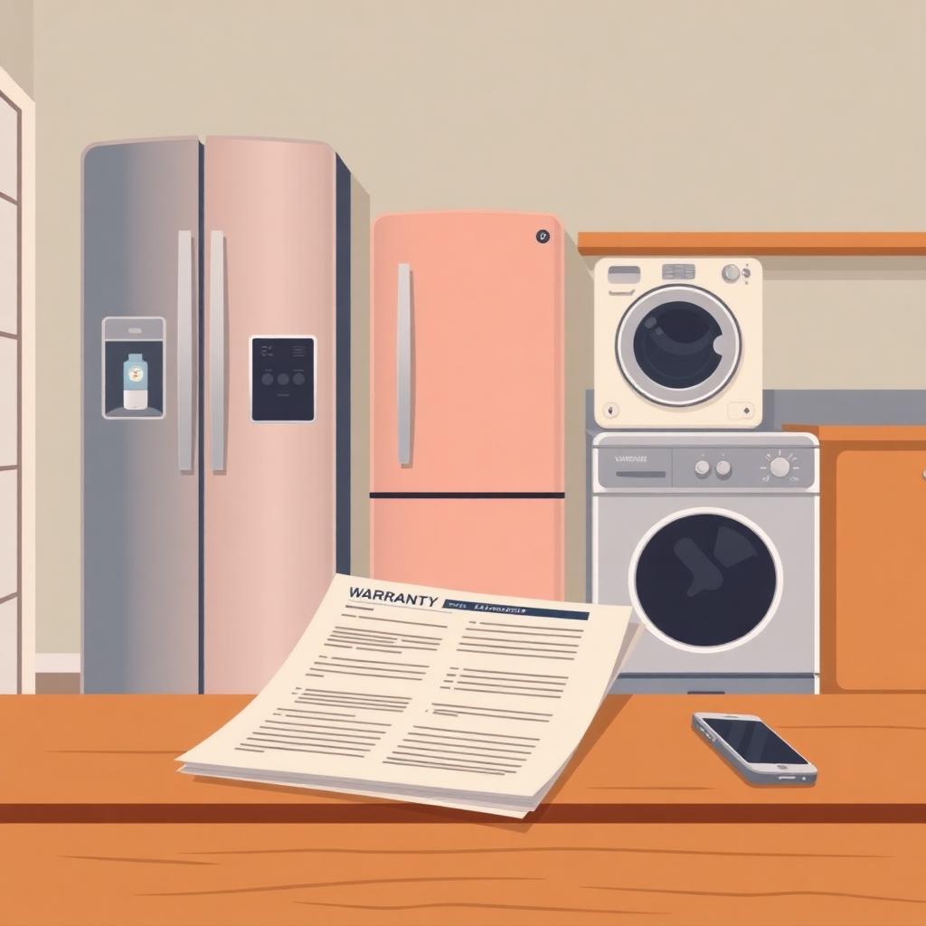 Appliance warranty coverage terms reviewed beside kitchen equipment